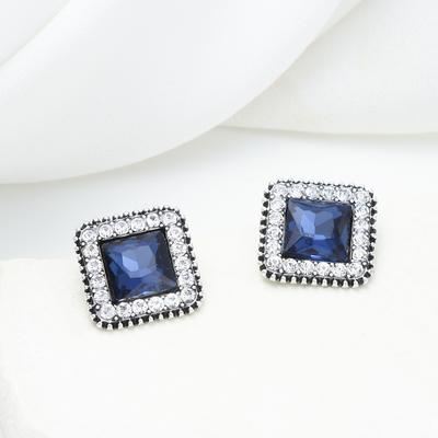 Factory Fashion Quartet Jewel Earrings Korean Edition Inlaid Blue Diamond Zircon Stud Earrings Atmospheric Premium Full Diamond Earrings