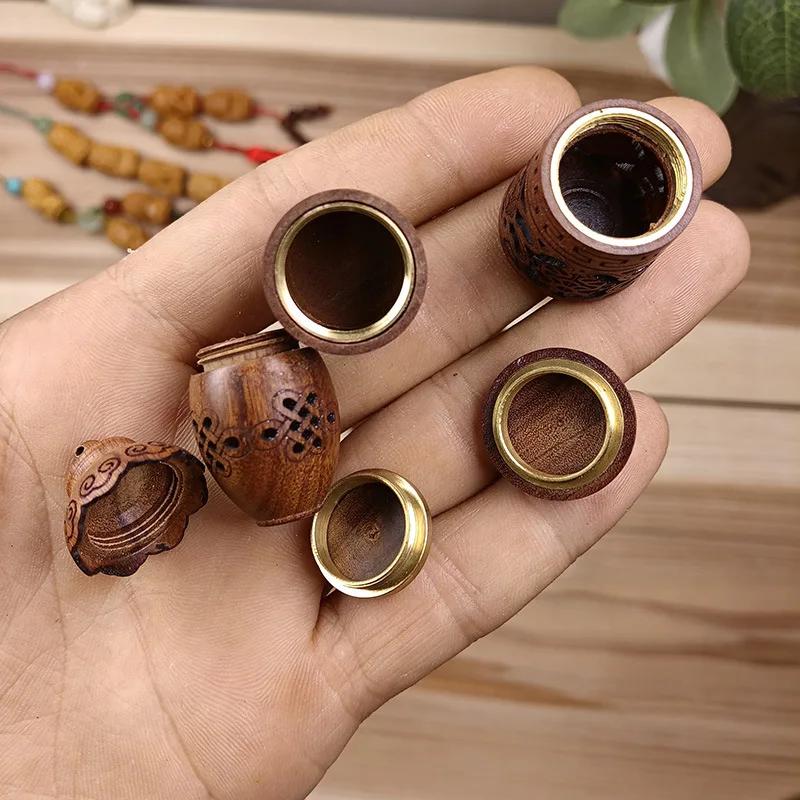 Wood Hollow Carved Aromatherapy Bottle Mini Vase Pagoda Car Hanging Decoration Fragrance Diffuser Bottle Sealed Jar Pendant