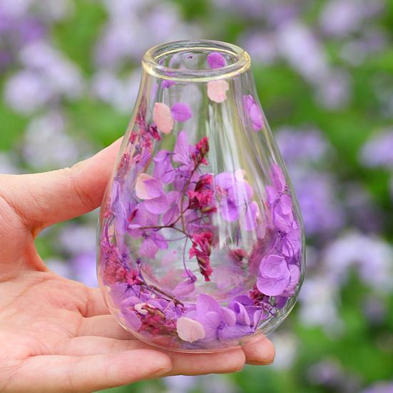 Mini Glass Decorative Bottle with Dried Flowers Compact Transparent Floral Ornament for Desk Bedside Window Sill Double Wall Hydroponic Vase Home
