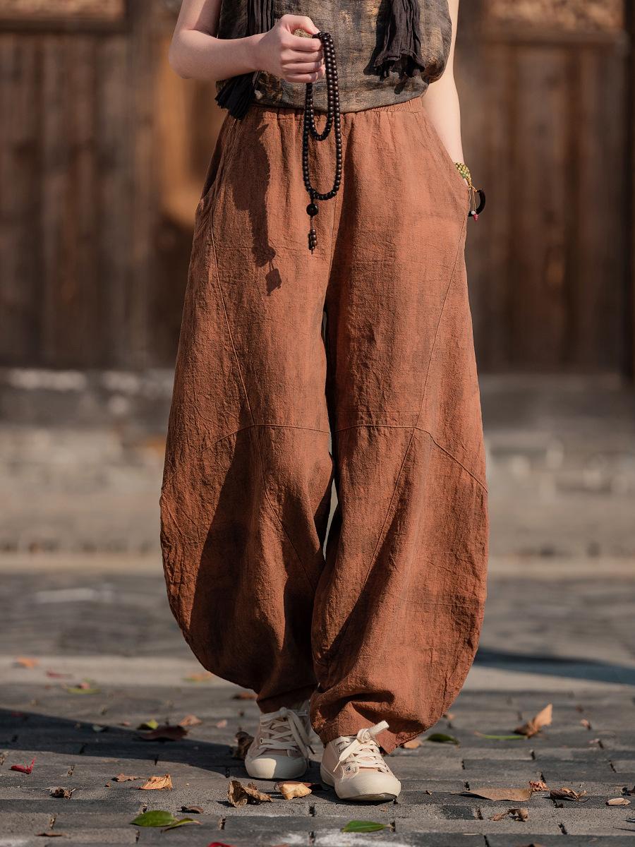 

Johnature Женские винтажные штаны-блумеры Весенне-осенние брюки Лоскутные карманы Однотонные свободные женские штаны One Size оранжевый