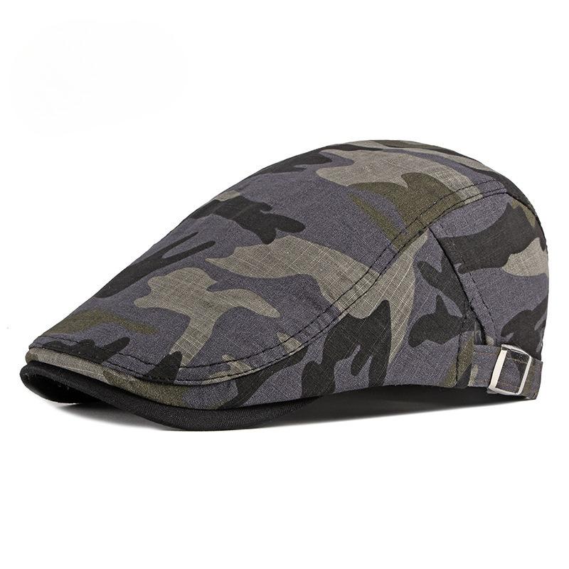 Men Women Camouflage Beret Hat Summer Thin Cotton Breathable Flat Cap Military Retro Newsboy Cap Outdoor Adjustable Duckbill Hat