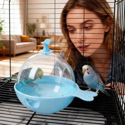Parakeet Bird Bath Interactive Multifunctional Hangable Large Bird Cage Toys Parrot Bathtub For Indoor Home Cockatiel Finches
