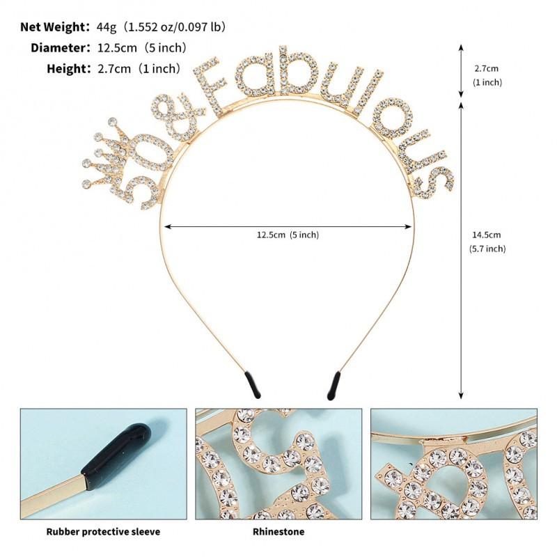 

Fashionable Rhinestones Letters Crown Headband High-end Alloy Headgear 50th Birthday Party