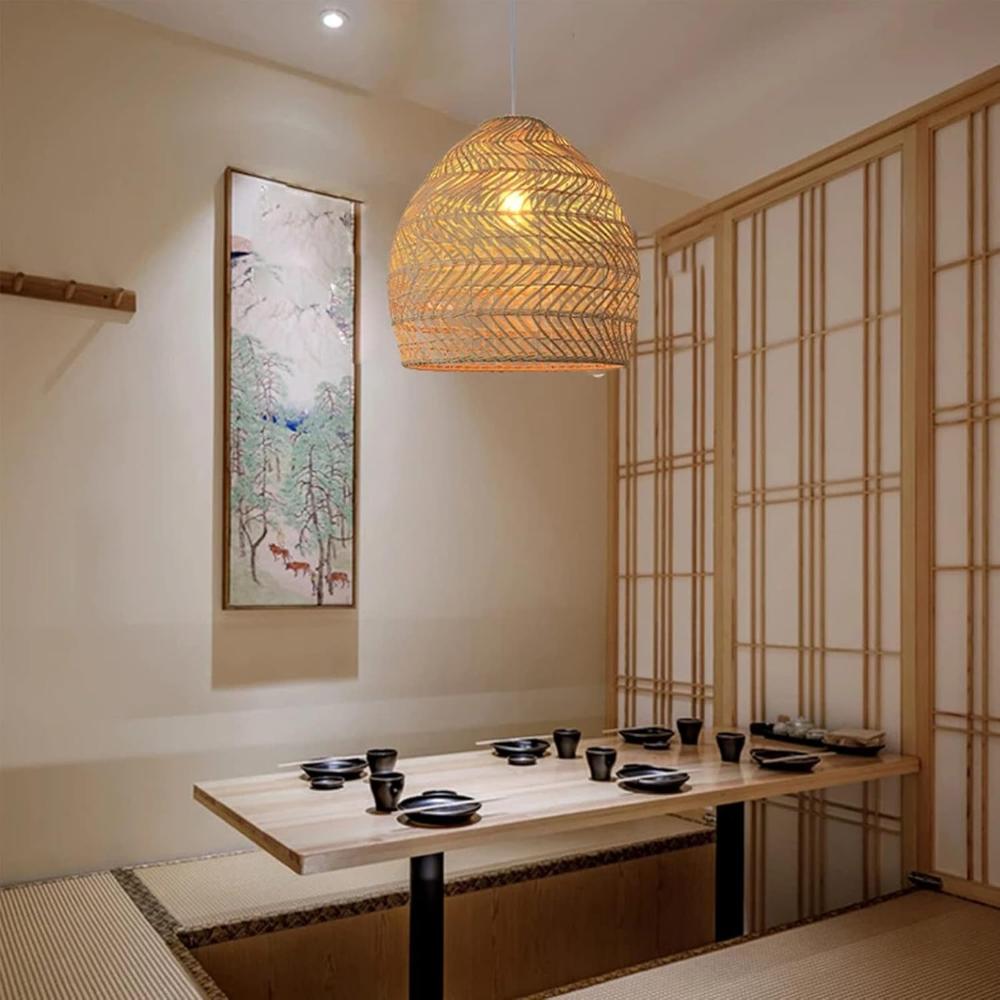 Rattan Woven Pendant Light Shades,Kitchen Island Pendant Light,Handmade Hanging Lamp Crafts Lampshade for Living Dining Room