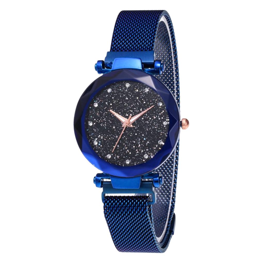 Женские часы «Звездное небо» на сетчатом ремешке, аналоговые, для девушки, браслет-часы, праздничный подарок синий