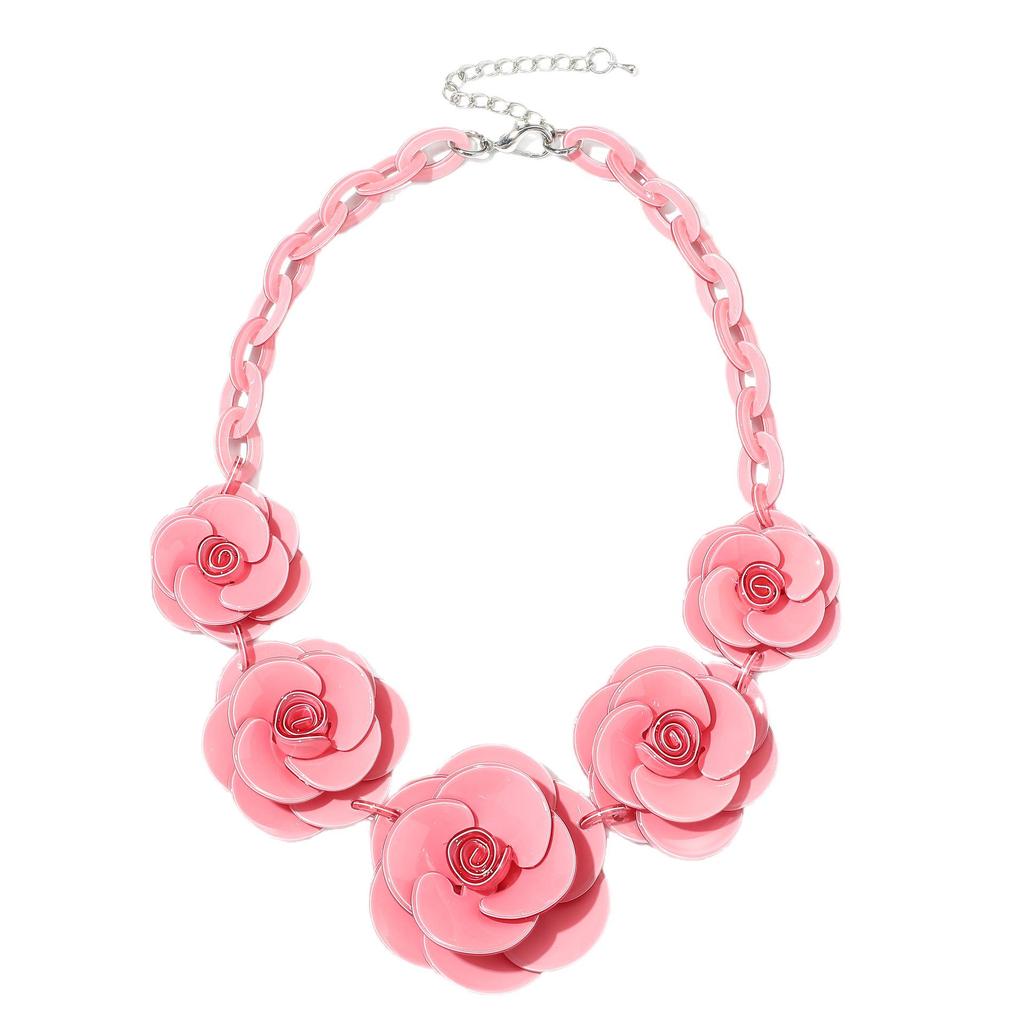 Bohemian Acrylic Flower Necklace - Colorful Rose Sweater Chain