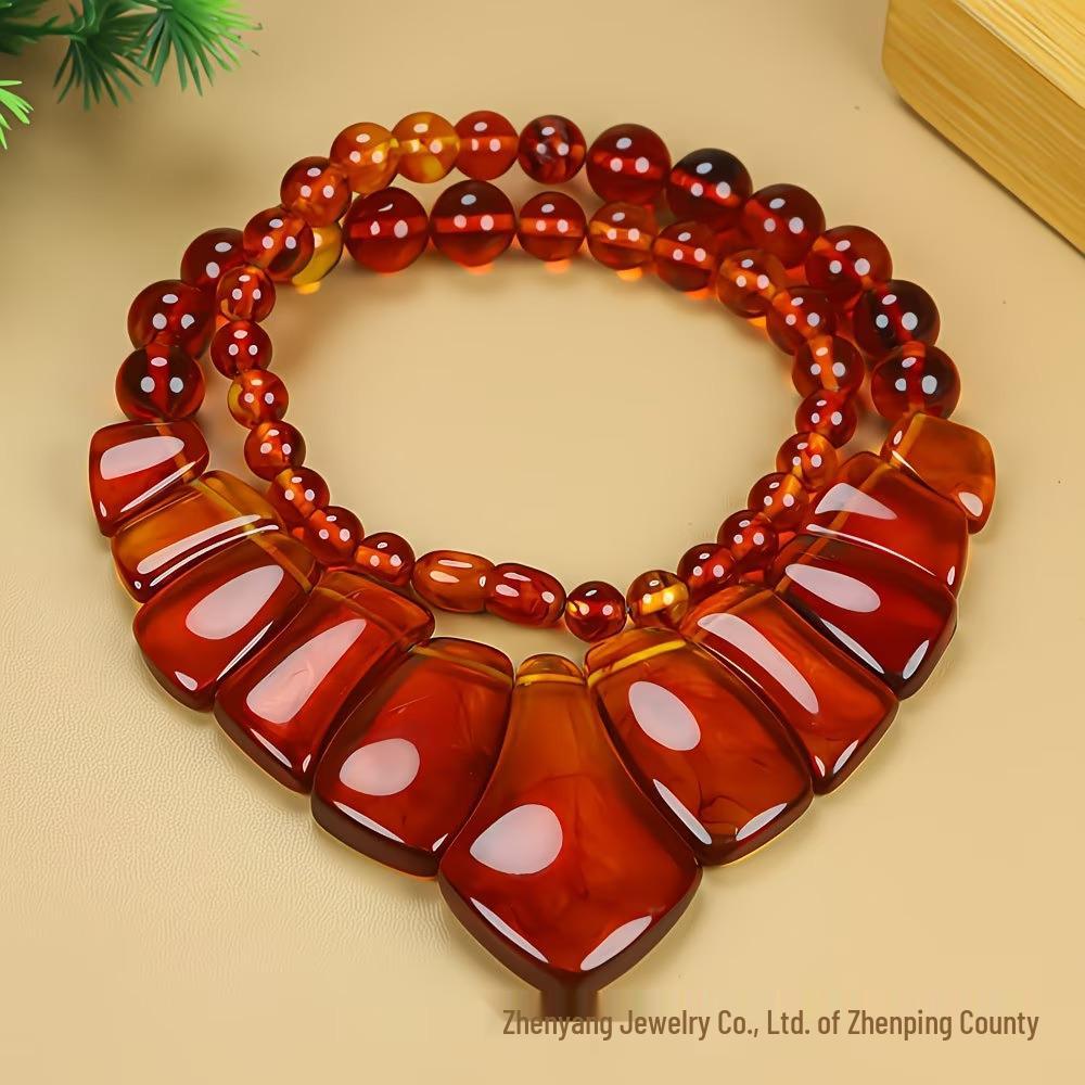 Second Gen Amber Beeswax Blood Vein Necklace: Women's High-End Fashion Statement