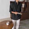 Men's European-Style Loose-Fit White Cotton Linen Long-Sleeve Shirt with Sun Protection and Breathable Fabric