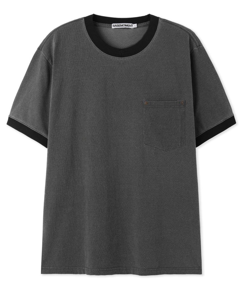 BASEMOMENT Pigment Washing Ringer Pocket Tee Charcoal