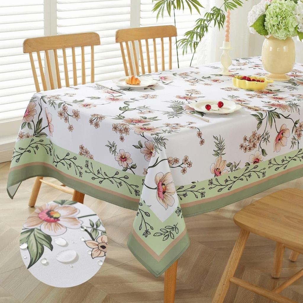 Spring Cherry Blossom Sage Waterproof Tablecloth Wedding Party Decor Washable Rectangle Table Cloth Outdoor Picnic Table Decor