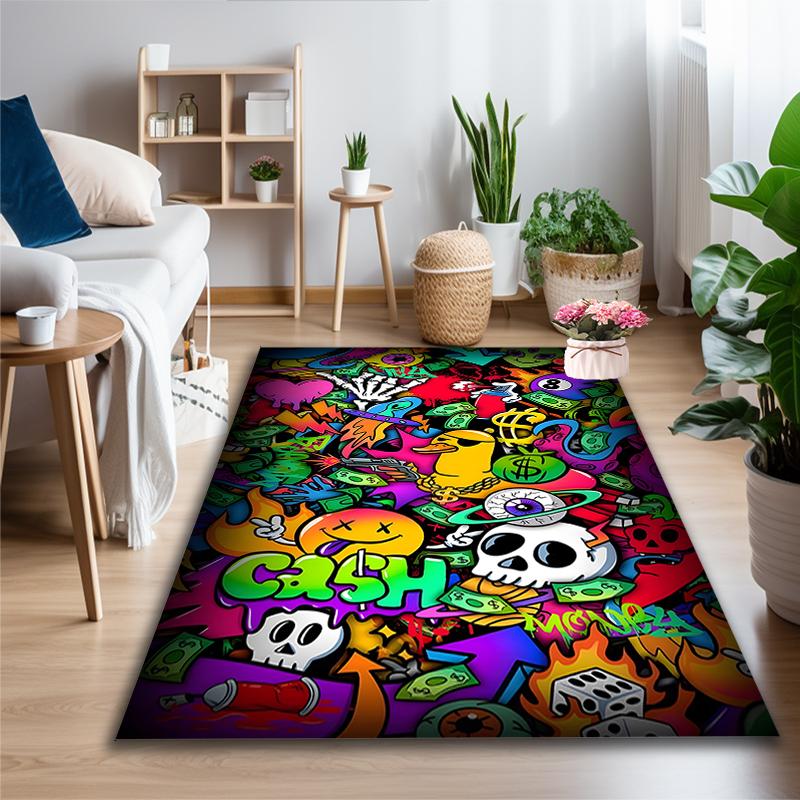 1pc Office Carpet, Color Graffiti Cartoon Chair Rug, Living Room Printed Area Rug, Home Chair Floor Mat