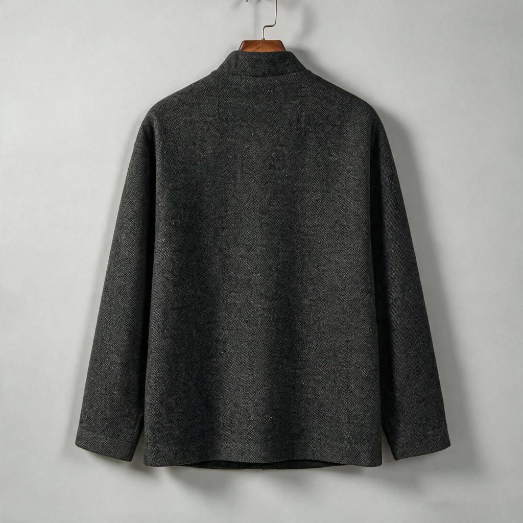 Men Mandarin Collar Woolen Jacket Men Kung Fu Shirt Chinese Style Hanfu Robe Traditional Overcoat Vintage Oriental Coats