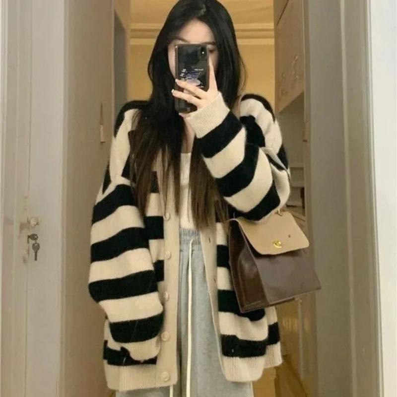 New Korean Style Loose Lazy Style Sweater Knitted Cardigan Coat Women s Early Autumn Thickened Top S абрикосовый