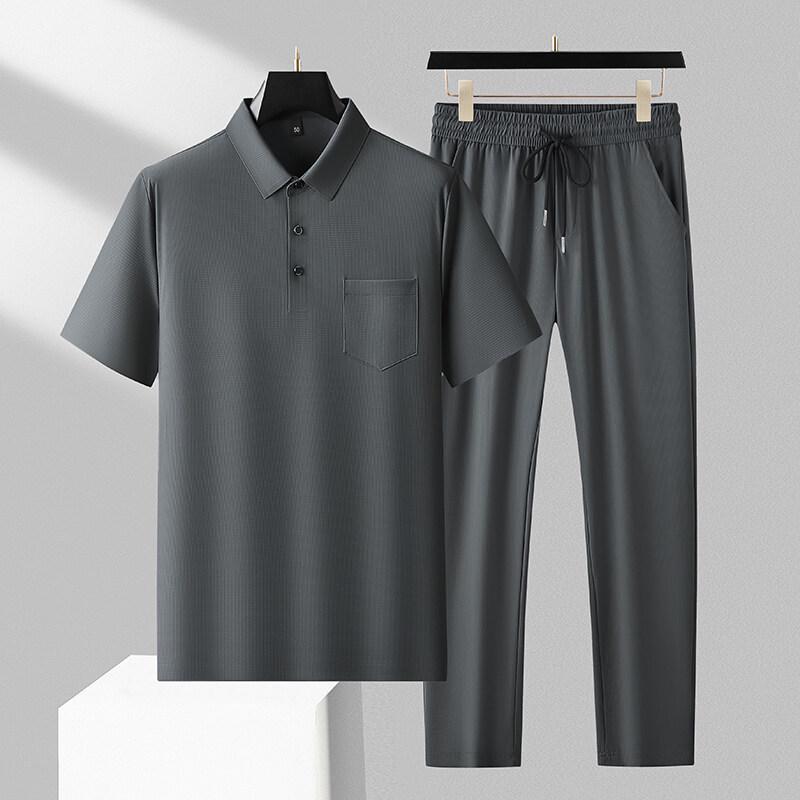 2025 Men's Ice Silk Summer Short-Sleeve Suit: Breathable, Elastic, Thin High-Grade Wear for Middle-Aged Dads