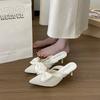High-heeled Half-bag Head Slippers Women's Spring and Summer 2025 French Pointed Bow Hollow Fairy Style Pink Sandals