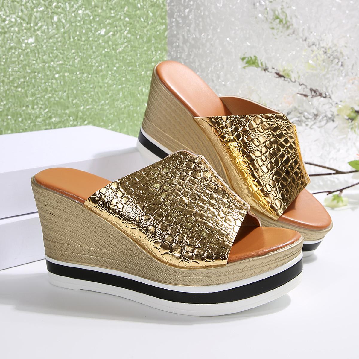 

Fashion Comemore Gold Silver Chunky Platform Sandals Women 2025 Summer Plus Size Wedges Slippers Woman Outdoor High Heels Sandles Female 36 золотой