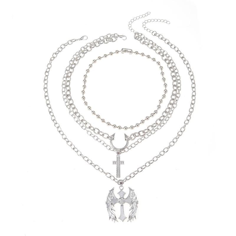 

Креативное Хэллоуинское ожерелье с подвеской в виде креста, многослойный дизайн, цепочка до ключицы с ангелом и демоном