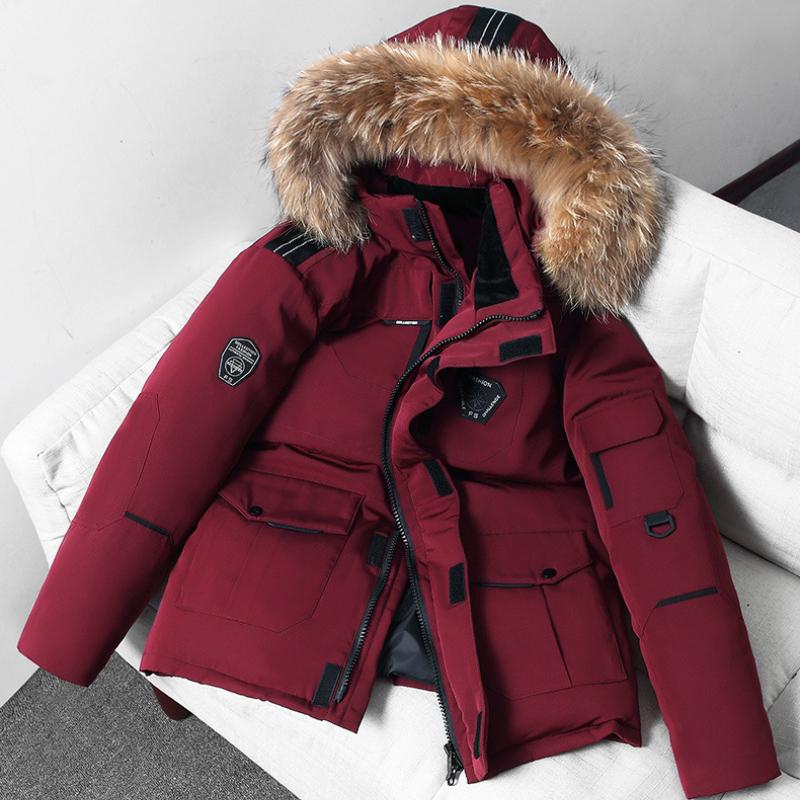 Down Jacket Men and Women Couples Korean Parker Tooling Pockets Plus Velvet Thick Winter Jacket Fluffy Fur Collar Jacket