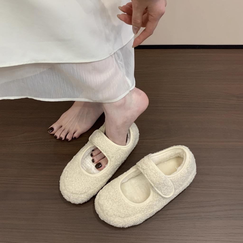 Retro Mary Jane Fluffy Shoes Women Wear Outside Autumn and Winter Versatile Inner Height Increase Velvet Warm Women's Cotton Shoes Women's Shoes