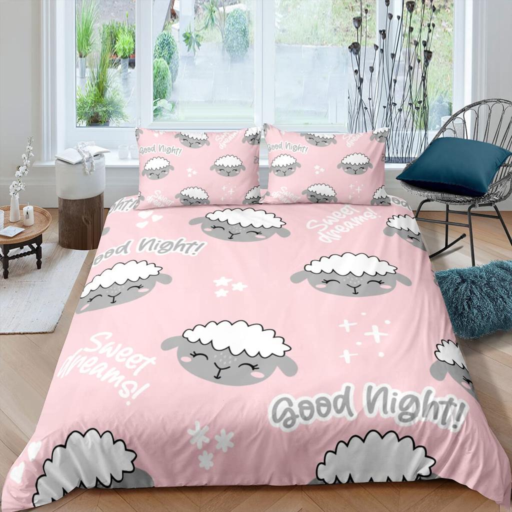 Cute Sheep Duvet Cover King Queen Funny Animal Floral Bedding Set Kids Cartoon Farm Animal Comforter Cover Polyester Quilt Cover