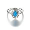 Vintage Hollow Flower Engagement Ring White Blue Oval Stone Delicate Silver Color Rings for Women Bridal Jewelry