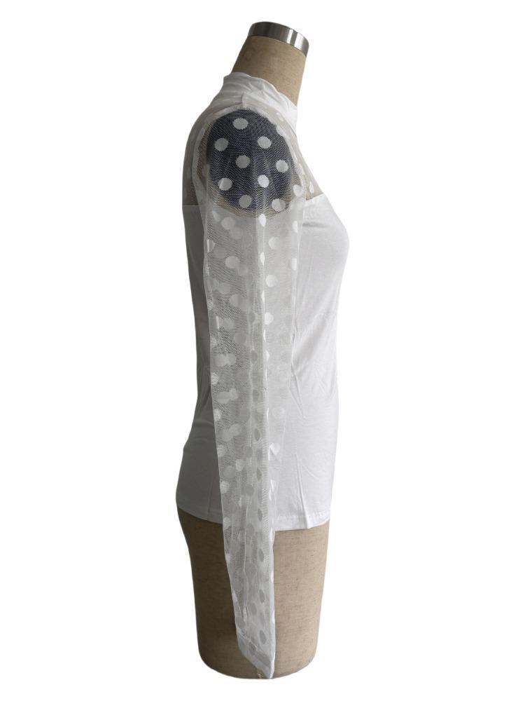 Autunno e Inverno Filato Mesh Punti Cuciture T-Shirt a Maniche Lunghe da Donna Piccolo Collo Alto Pullover Aderente Centinaia di Camicia Fashion Versatile