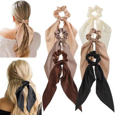 New Fashion Stain Long Ribbon Headband Scrunchies Women Girls Solid Color Ponytail Scarf Elastic Hair Bands Tie Hair Accessories