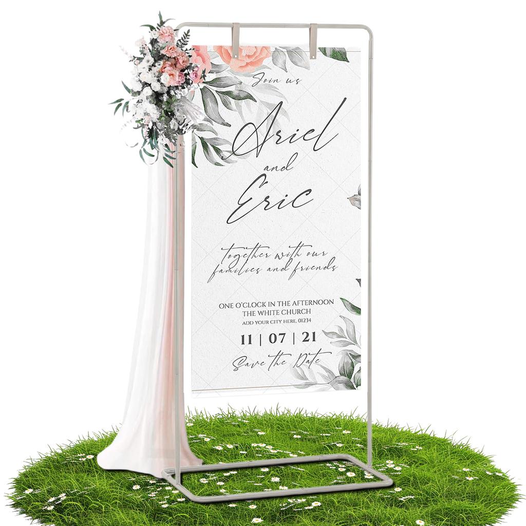 Wedding Sign Display Stand with 2 Leather Hanging Straps Wedding Welcome Sign Stand for Party Baby Shower Graduation Ceremony
