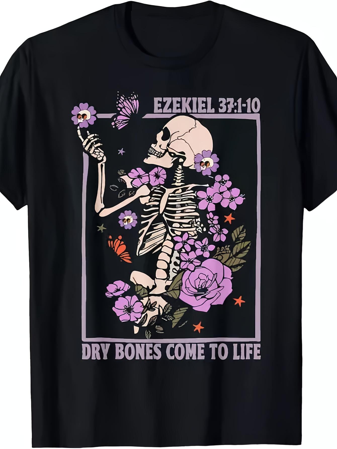 Bone Come to Life Skeleton Floral T-ShirtSame Style for Men and Women 2025 Summer Short-sleeved Printed T-shirt Pure Cotton 220G S разноцветный