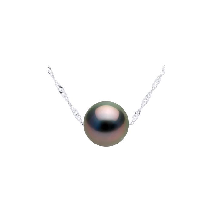 Collier - PEARLS & COLORS - Perle de culture de Tahiti 8-9 mm - Noir - Argent 925 - Qualité A+