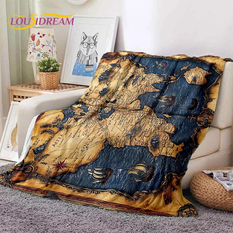 Retro Antike Seekarte Kraft Weltkarte Kompass Weiche Decke, Weiche Überwurfdecke für Zuhause Schlafzimmer Bett Sofa Abdeckung Kind