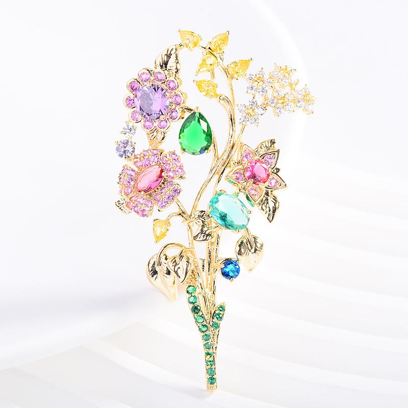 Autumn Women's Design Luxury Brooch Clothing Jewelry Colorful Flower Brooch Copper Micro Inlaid Zircon Creative Pin Gift
