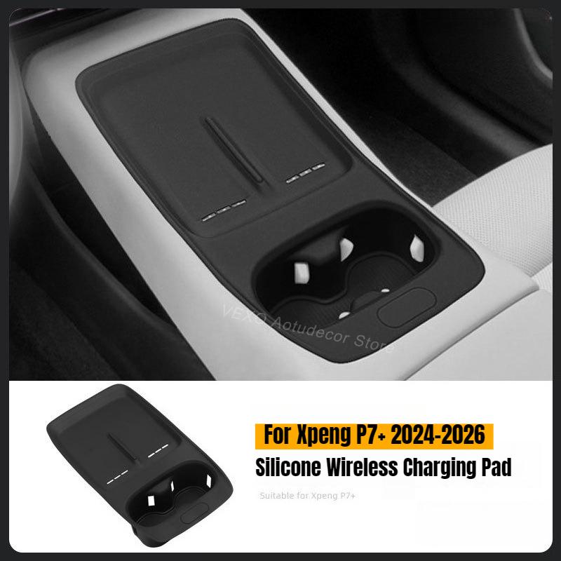 For Xpeng P7+ 2024 2025 2026 Silicone Wireless Charging Pad Center Console Phone Holder Mat with Cup Holder Interior Accessories