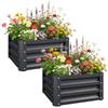 Raised Garden Beds, Set of 2, Square Planters, Galvanized Steel, 60 X 60 X 30.5 Cm, Grey