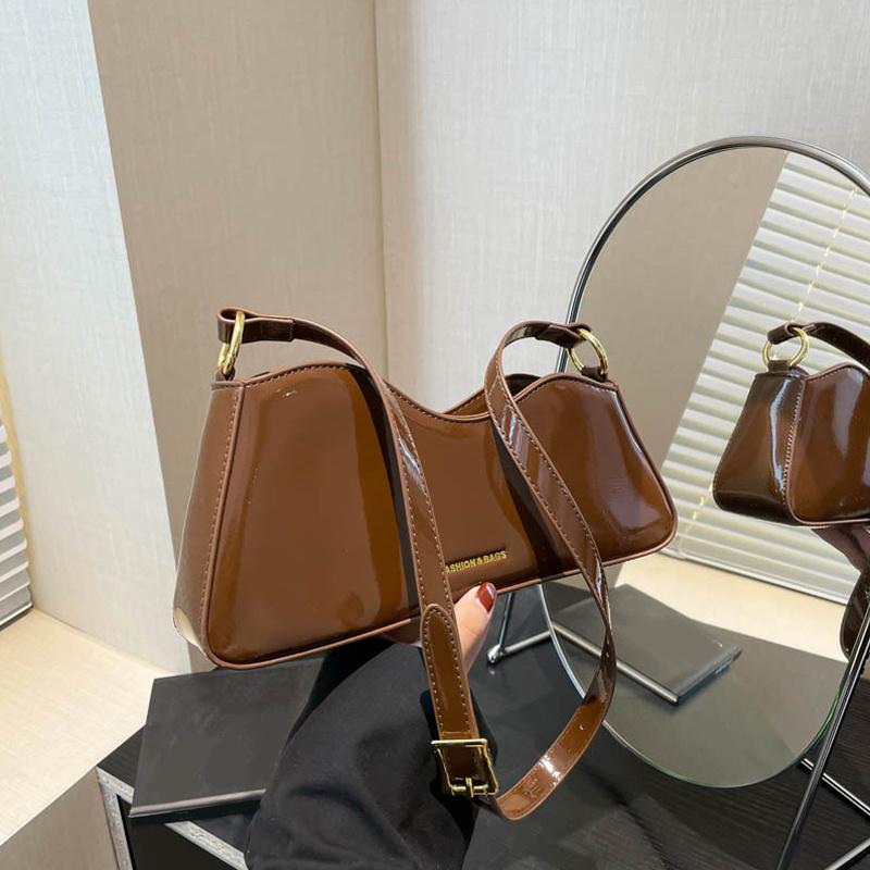 Women Shoulder Bags Fashion Patent Leather Burgundy Underarm Bag French Designer Lady Commuting Crossbody Handbags