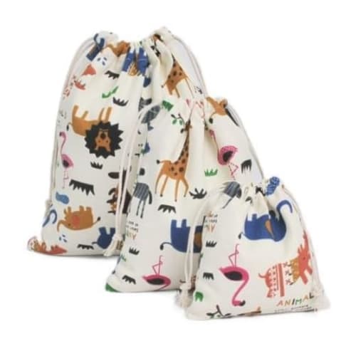 Speed Mao Cute Animal Print Drawstring Storage Bags (3-Piece Set) - Large, Medium, and Small