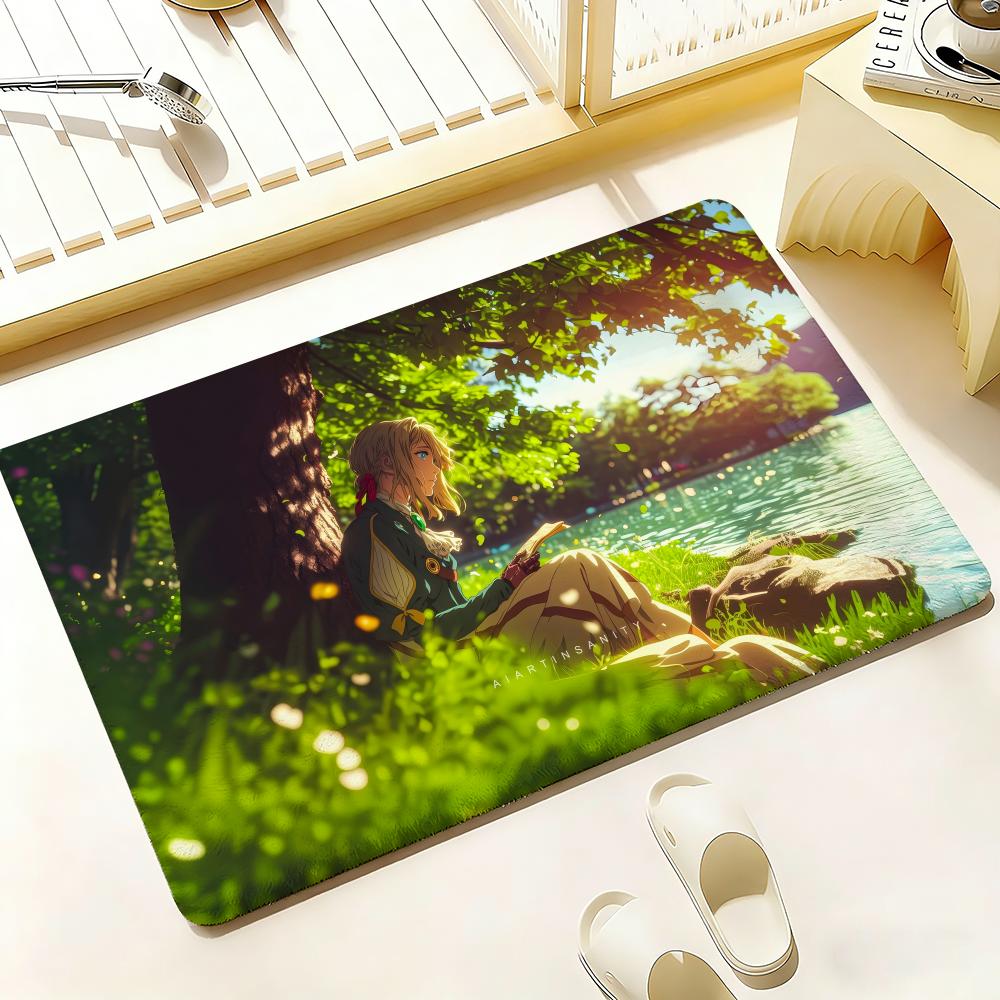 Anime V-Violet E-Evergarden Floor Mat Bedroom Living Room Flannel Door Mat Non-Slip Home Decor