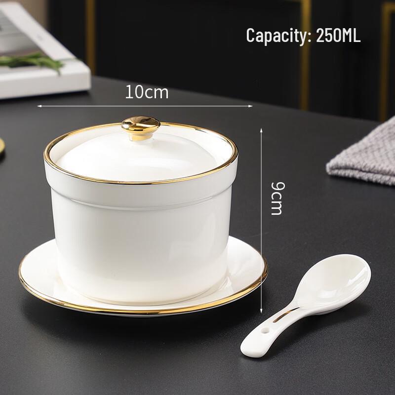 OIMG Ceramic Double Boiler Stew Pot with Gold Rim