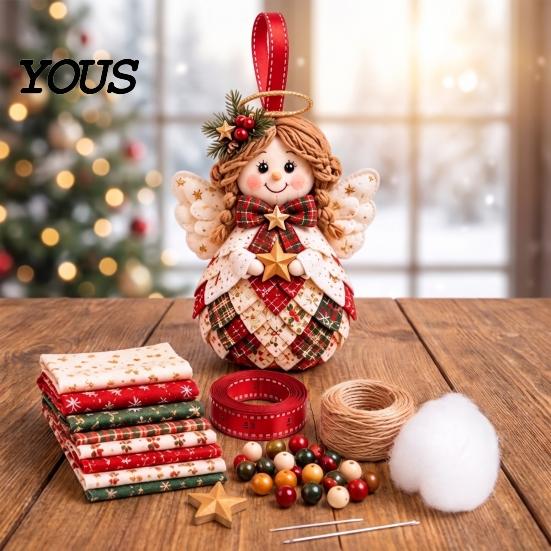 Handcrafted Holiday Display Items DIY Patchwork Ornament Kit for Christmas Decoration, Decorative Fabric Party Materials Craft Set with Traditional