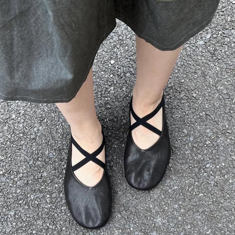 Fashion casual design cross elastic band women flats round toe soft leather moccasins retro mules slip on loafers zapatillas de mujer