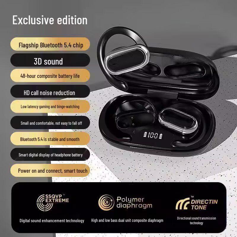 Versatile Bluetooth Earbuds with Adjustable Ear Hooks & HD Sound for Outdoor Sports