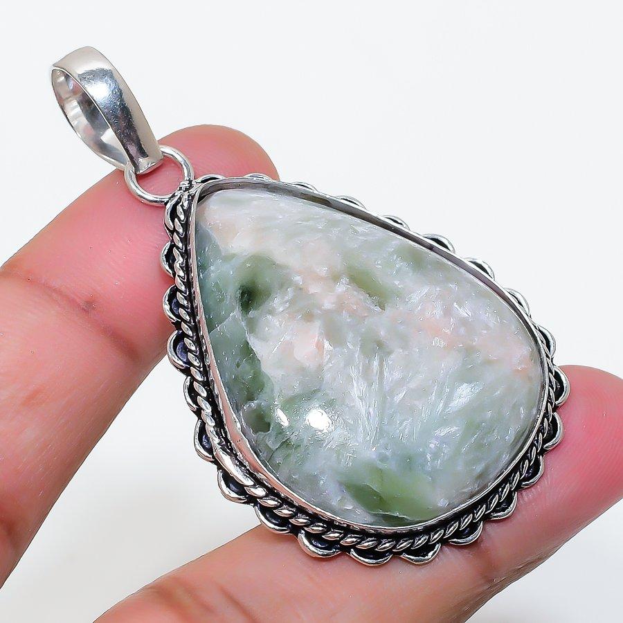 Natural Orange Seraphinite 925 Sterling Silver Jewelry Pendant 2.25" AP-16135