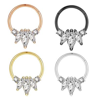 Stainless Steel Three-Petal Flower Zircon Ear Cuff & Cartilage Nose Ring