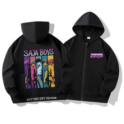 Hoodie KPop Demon Hunters Children Tops Zipper Style Coat Boys Black Girls Pink Clothing Children Suitable Sweatshirt
