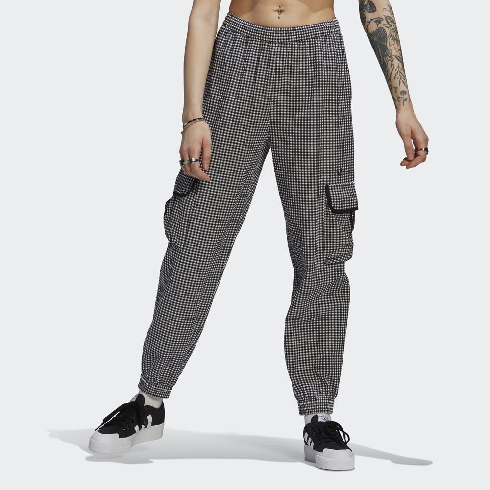 Adidas Originals Checkered Logo Embroidered Big Pocket Cuffed Sports Pants Women Bottoms Black HB9456