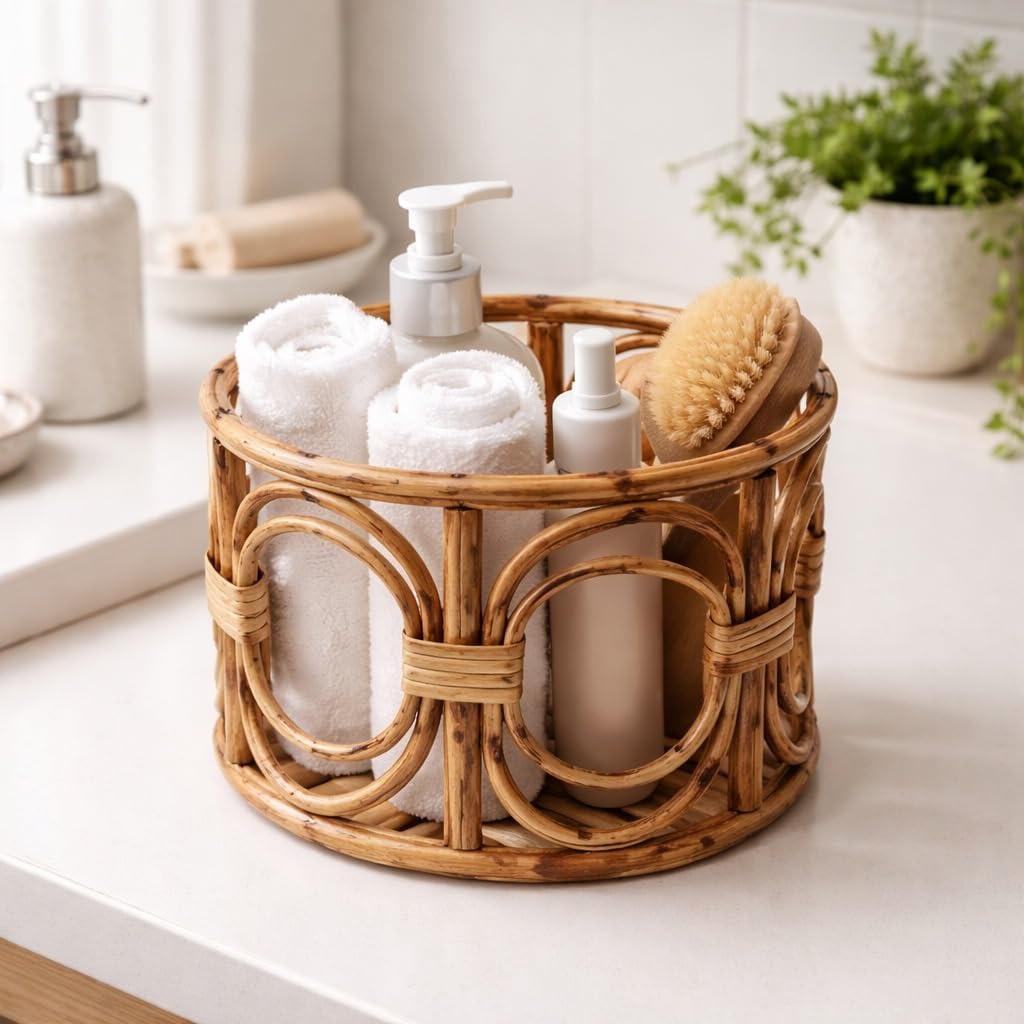 Eco Decx Rattan Planter Basket, Natural Woven Plant Holder & Decorative Flower Pot Cover for Home Decor, 20 x 20 x 16 cm