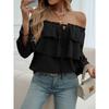 Women's Loose Drawstring Off Shoulder Lantern Sleeve Top