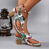 Large Size Medium Heel Printed Herringbone Sandals Women Wear High-heeled Sandals In Summer