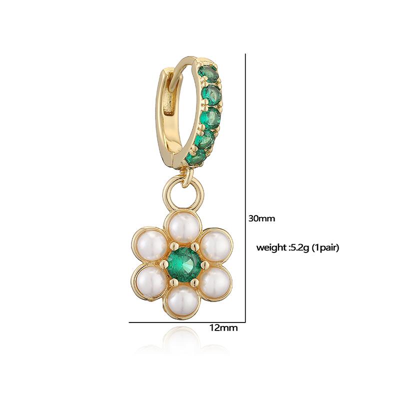 HECHENG,Sweet Romantic Small Pearl Zirconia Flower Pendant Women's Earrings Plated 18K Golden Copper Earrings Piercing Jewellery