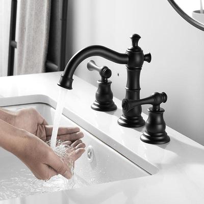 BAKALA 2-Handle 8 Inch Widespread Bathroom Sink Faucet, 3 Hole Brass Vanity Faucet with Cold&hot Water Supply Lines Matte Black